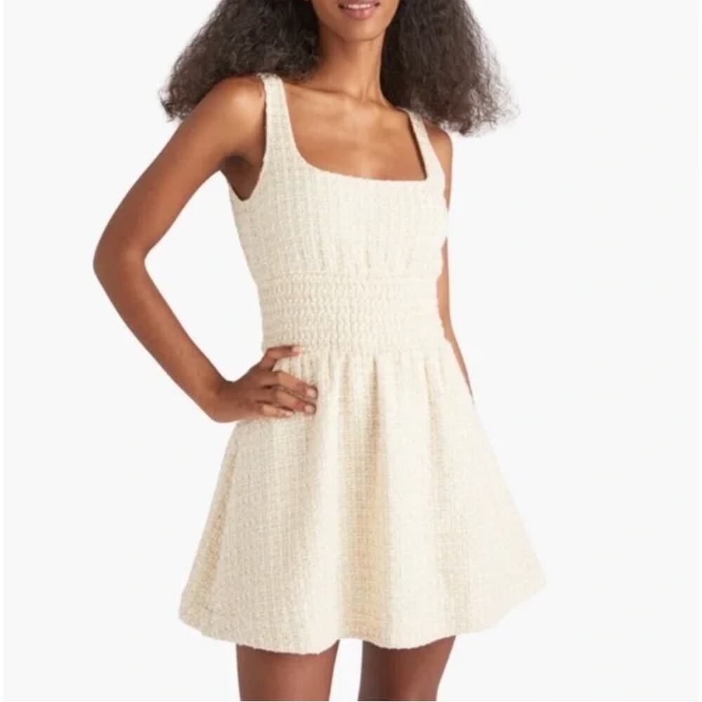 HILL HOUSE Cher Dress Coconut Tweed Boucle Metallic Cream Gold Sz L {DD48} - Picture 2 of 7